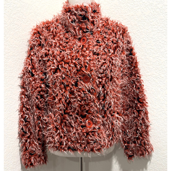Maralyce Ferree Textured Fuzzy Cardigan Sweater Sz S Small Red Black White Artsy - Picture 1 of 8